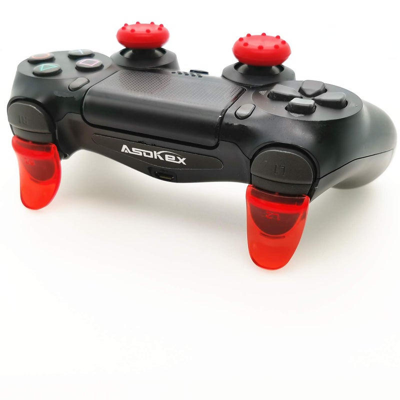 Asokex L2 R2 Ps4 Trigger Extenders (2 Pairs L2 R2 Triggers, 4pcs Joystick Cap, 2 Pairs LED Light Bar Decal) for Ps4 Controller(red) - Image 4